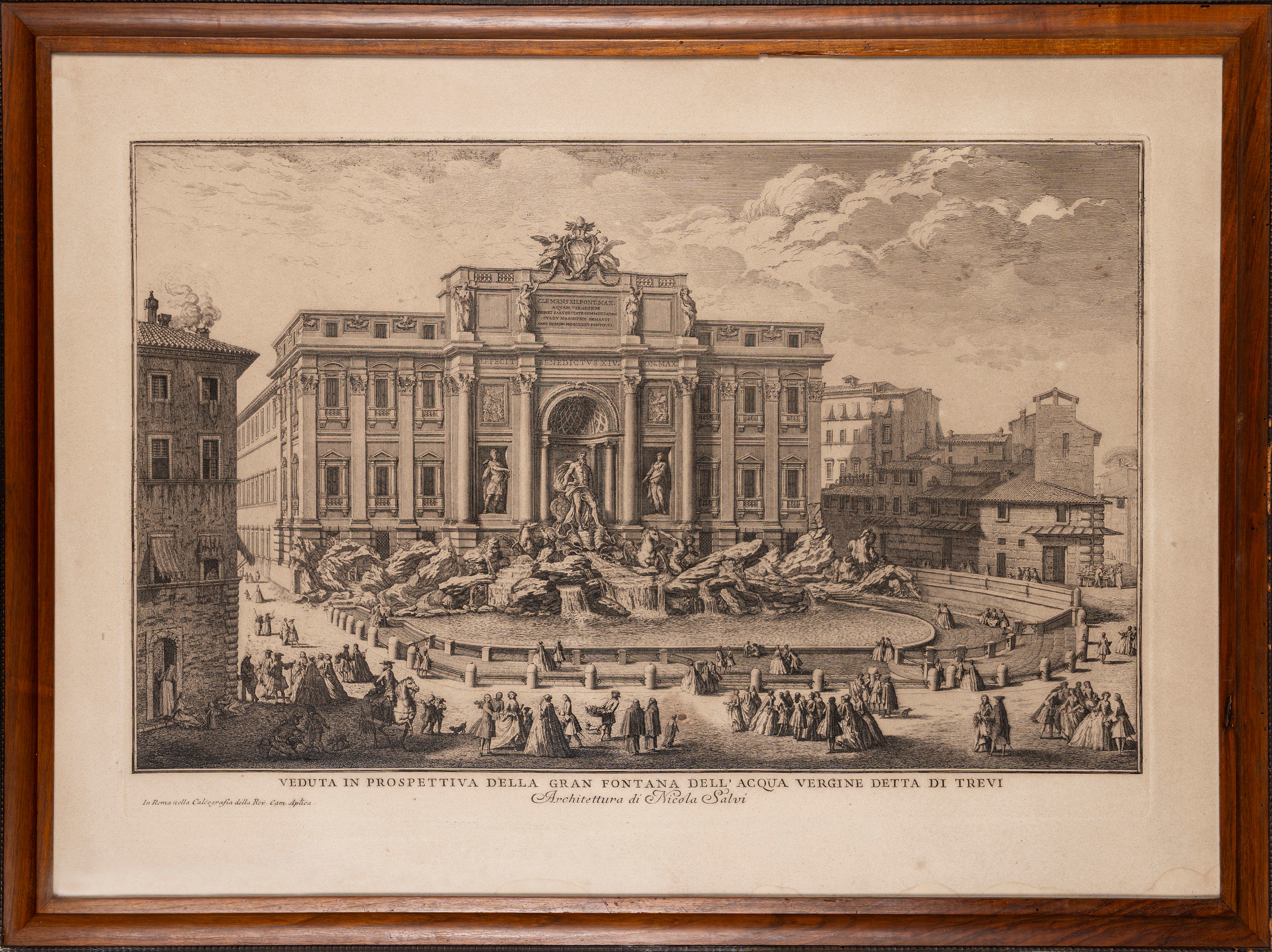 Incisioni di vedute romane: Fontana di Trevi e Piazza del Popolo, tecnica mista su carta