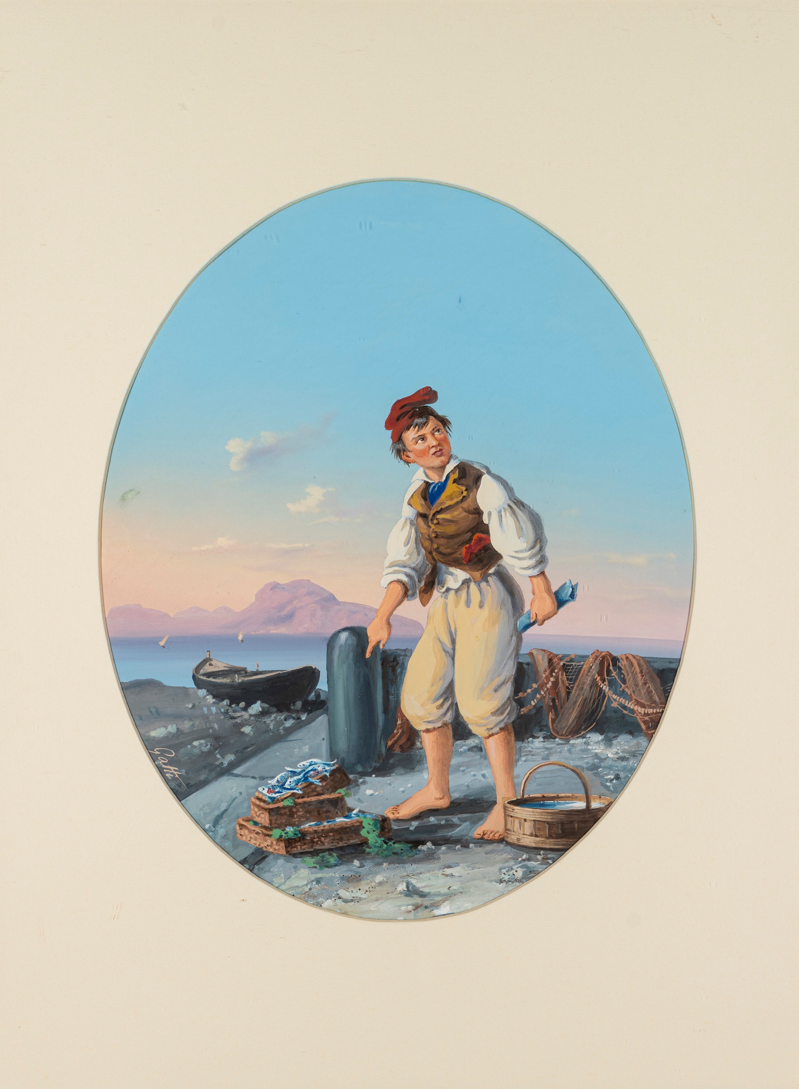 Scuola Napoletana, Fine del XIX Secolo - Inizi del XX Secolo - Scuola napoletana, Tre gouaches su...