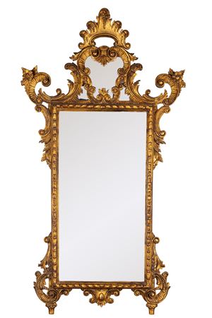 Specchiera in legno intagliato e dorato, in stile