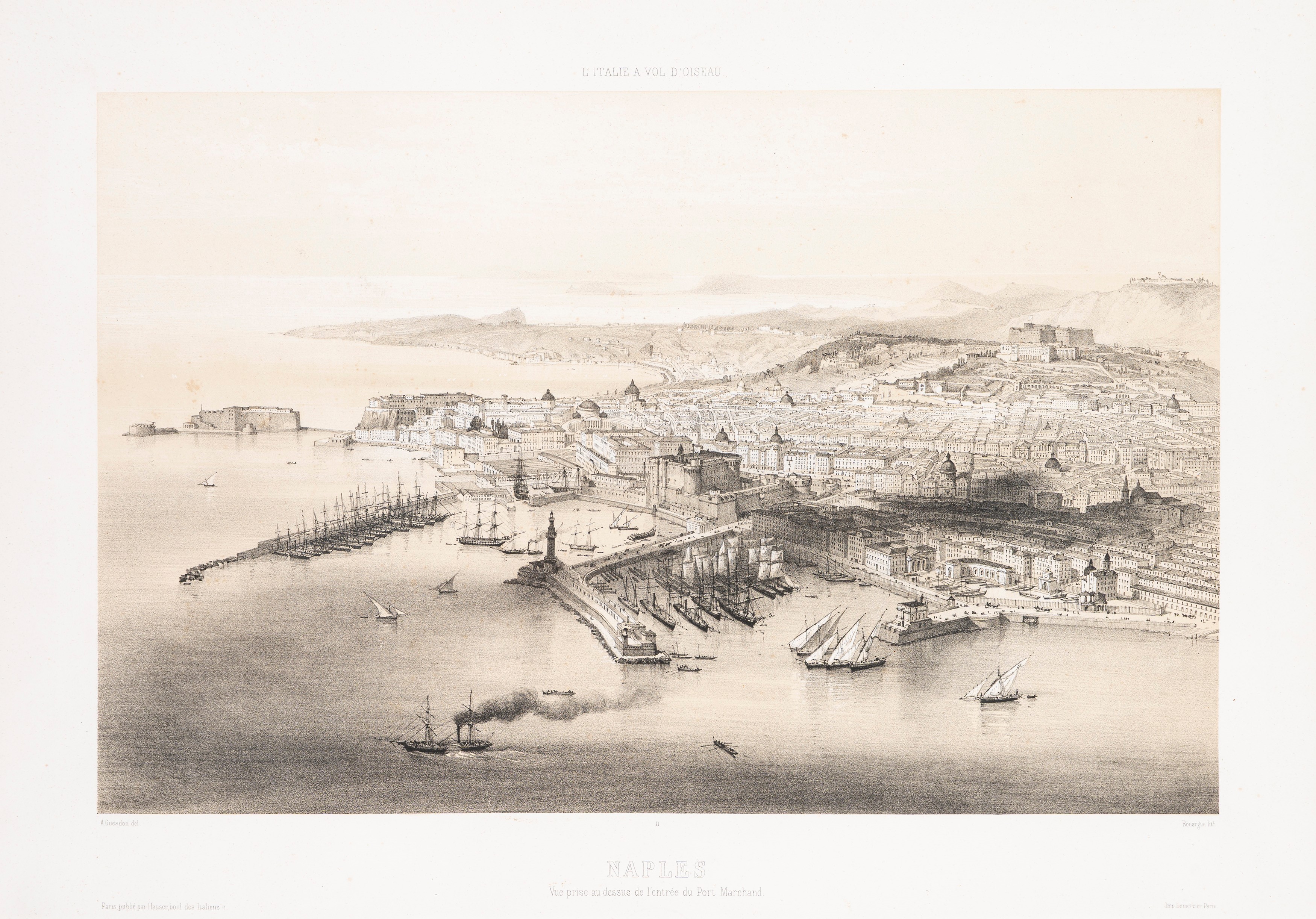 Alfred Guesdon - L'Italie à vol d'oiseau: Vedute di Napoli, litografie
