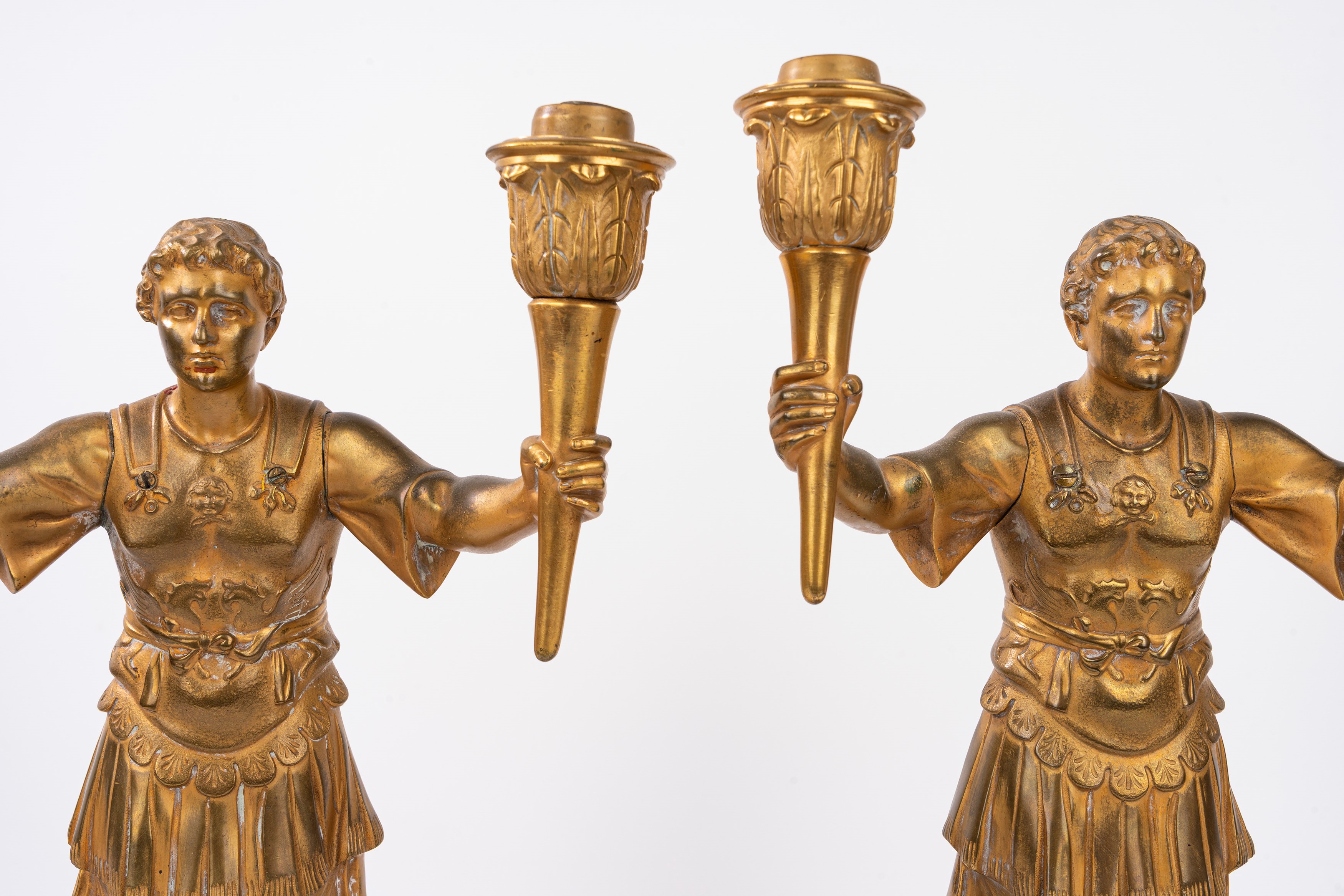 Set da scrivania in bronzo dorato e marmo rosso, secolo XIX