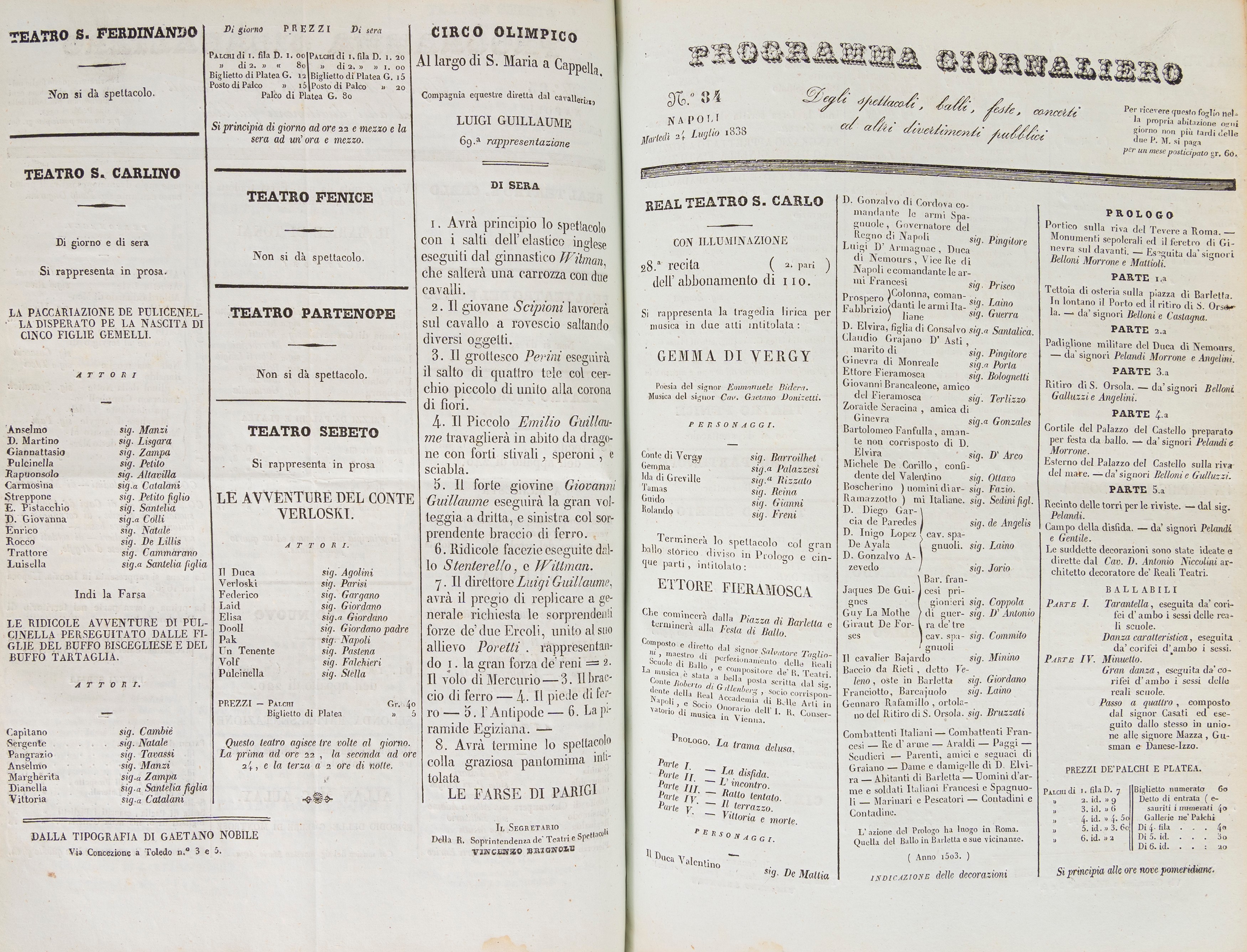 Programmi giornalieri degli spettacoli dati ne' teatri di Napoli dal giorno di Pasqua di Resurrez...