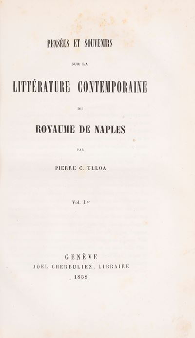 Pensées et Souvenirs sur la Littérature contemporaine du Royaume de Naples, 1858