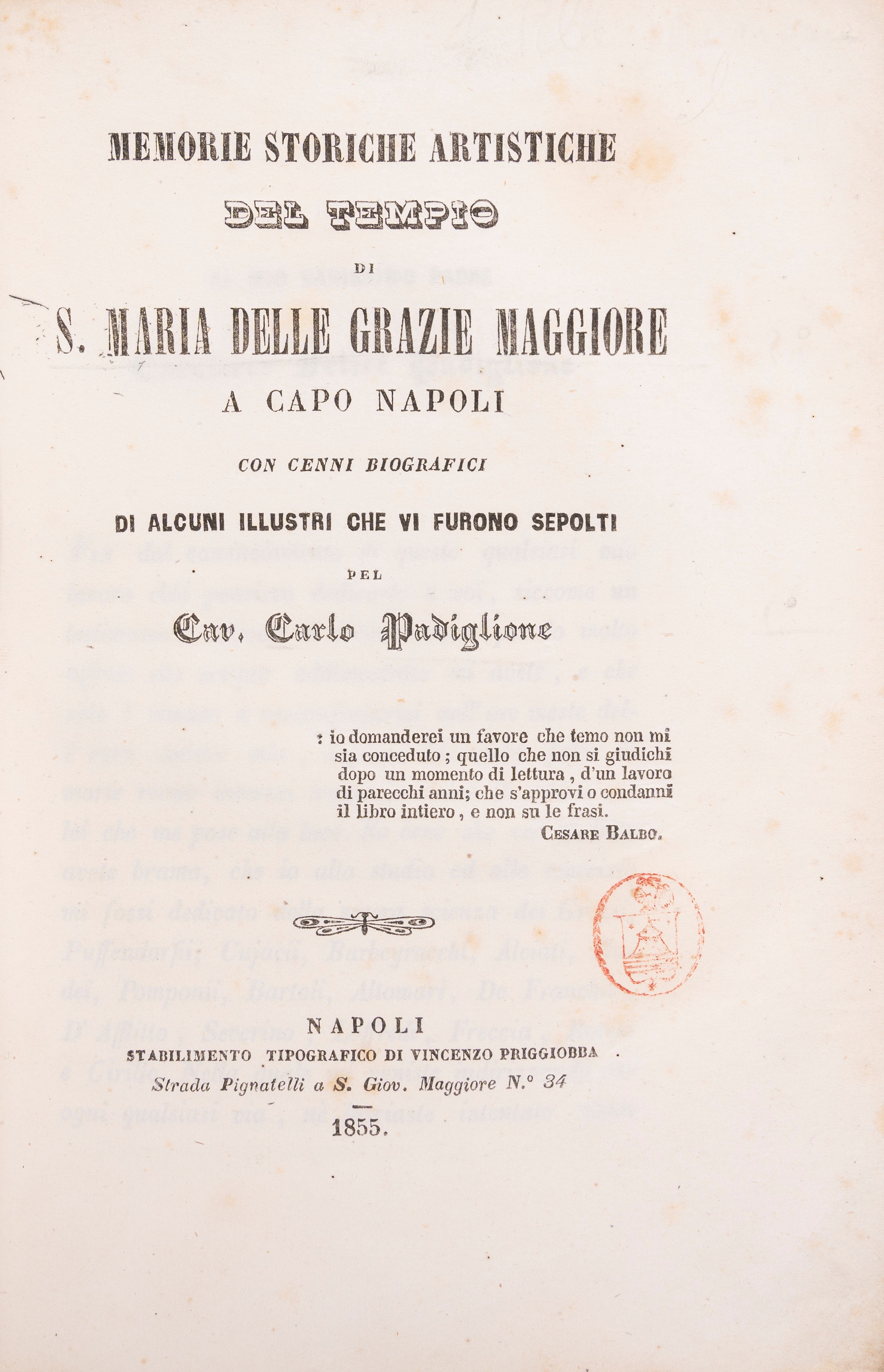 Memorie storiche artistiche del tempio S. Maria delle Grazie Maggiore a Capo Napoli