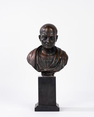 Bronze bust of a Roman togatus, 19th century