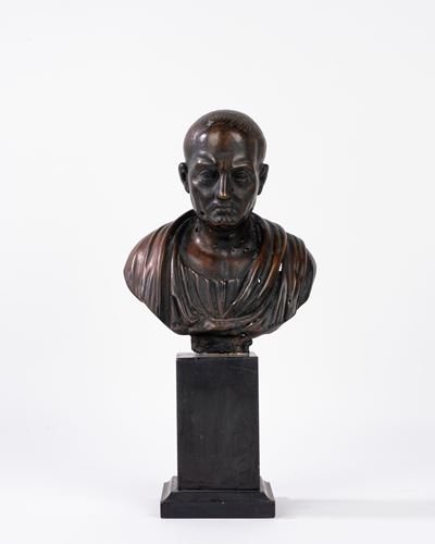 Busto di togato romano, bronzo, secolo XIX