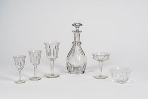 Servizio di calici in cristallo incolore "Malmaison". Francia, Baccarat, seconda met&agrave; del XX secolo