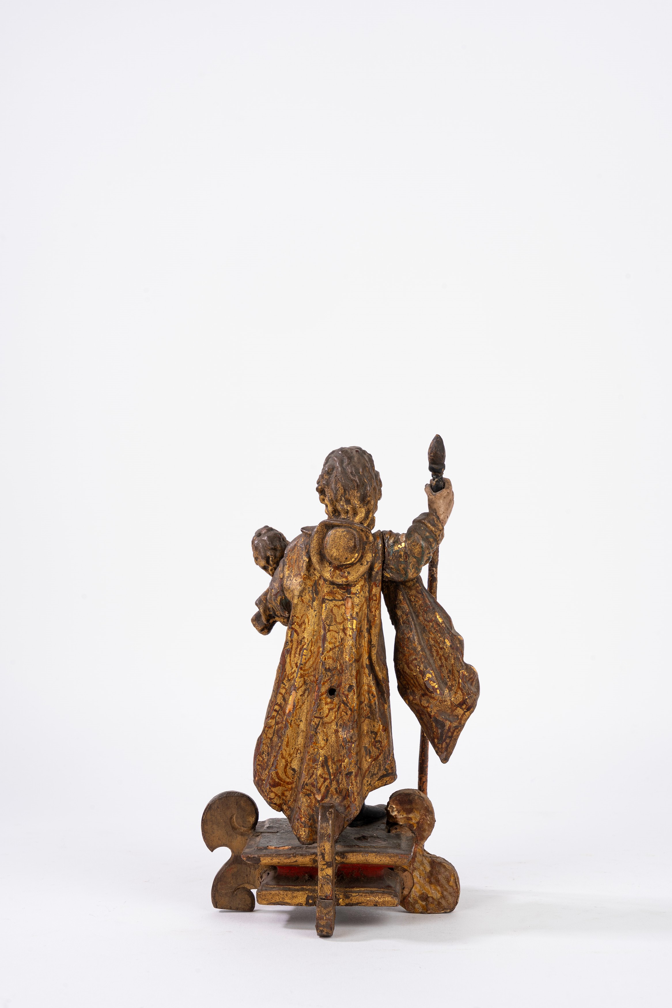 Santo pellegrino con Bambino, scultura in legno policromo, secoli XVII - XVIII