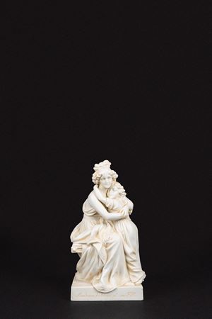 Biscuit sculpture group depicting Madame Le Brun with her daughter, early 20th century