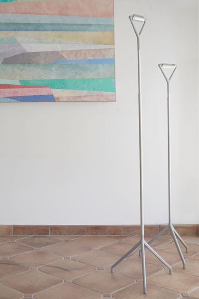 Coppia di lampade modello “Lola”, alluminio, Rynite e metallo (1987)
