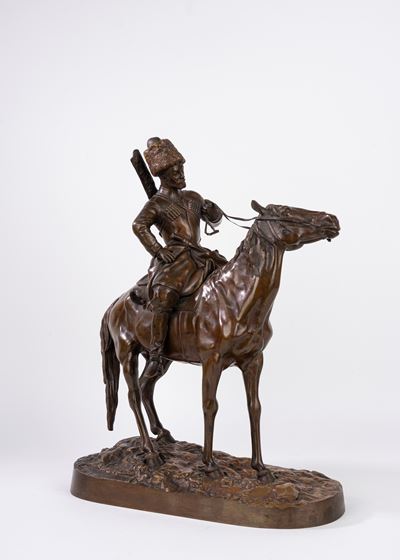 Autore sconosciuto, Cosacco a cavallo, scultura in bronzo