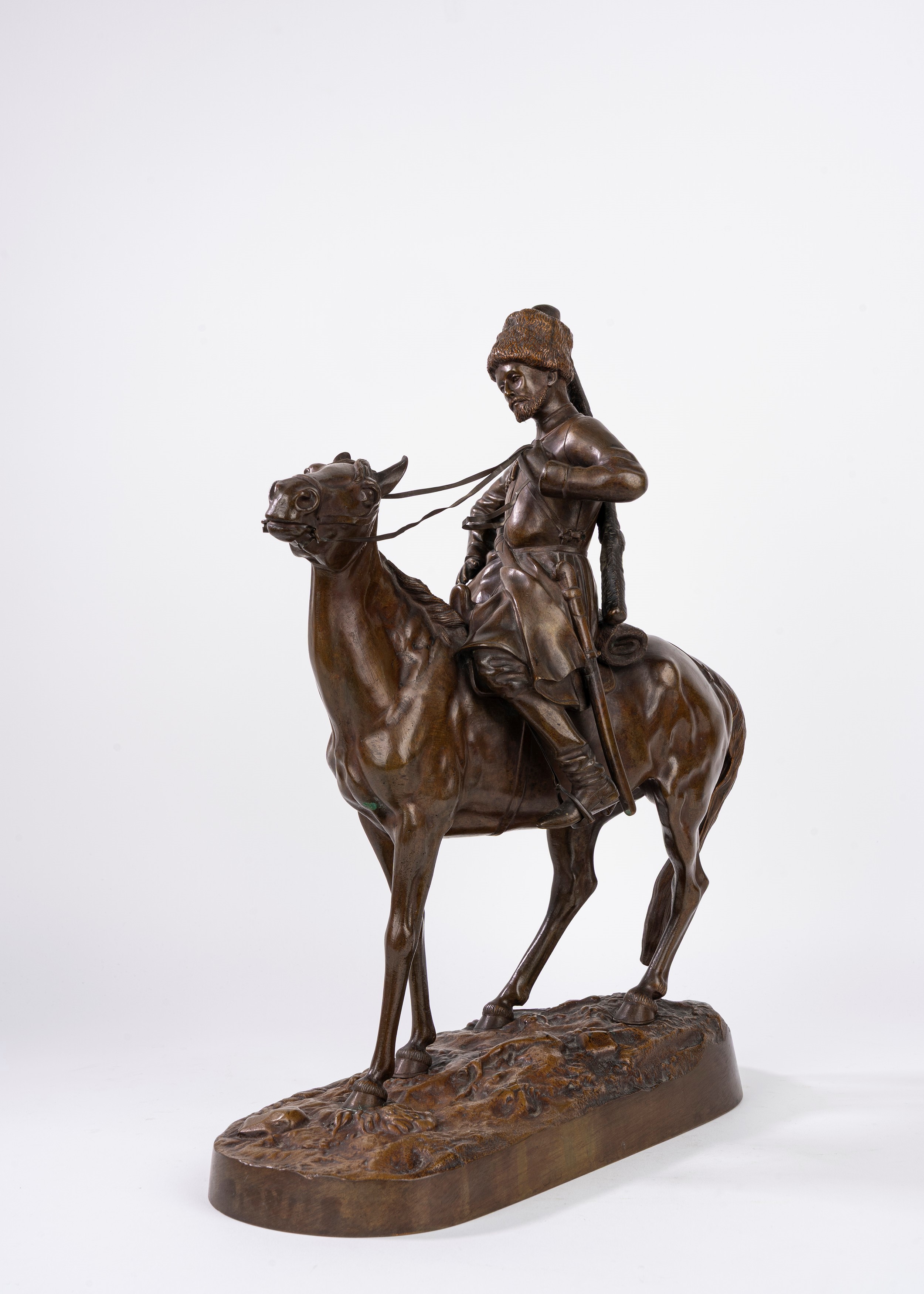 Da Eugéne Alexandrovitch Lanceray - Autore sconosciuto, Cosacco a cavallo, scultura in bronzo