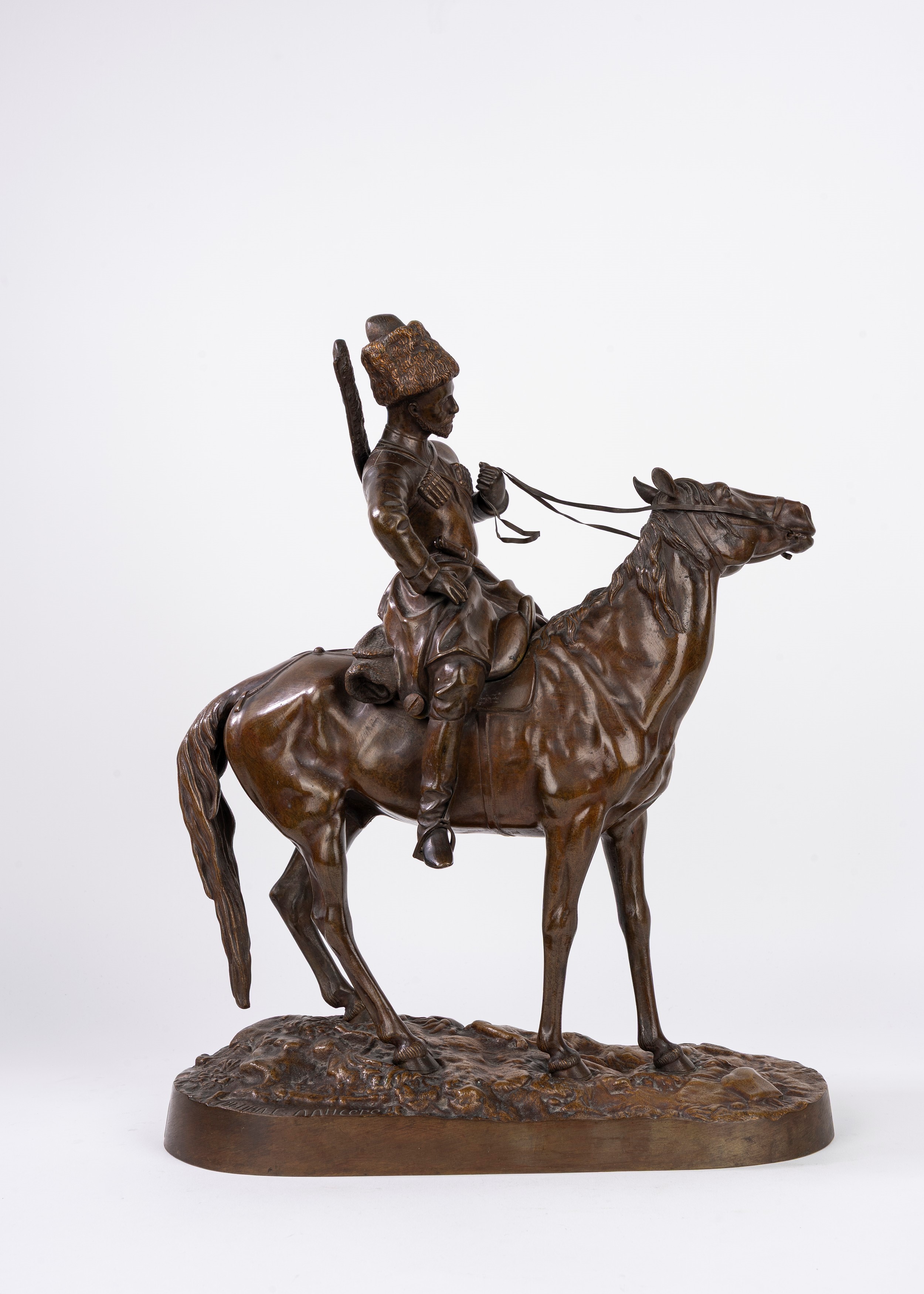 Da Eugéne Alexandrovitch Lanceray - Autore sconosciuto, Cosacco a cavallo, scultura in bronzo
