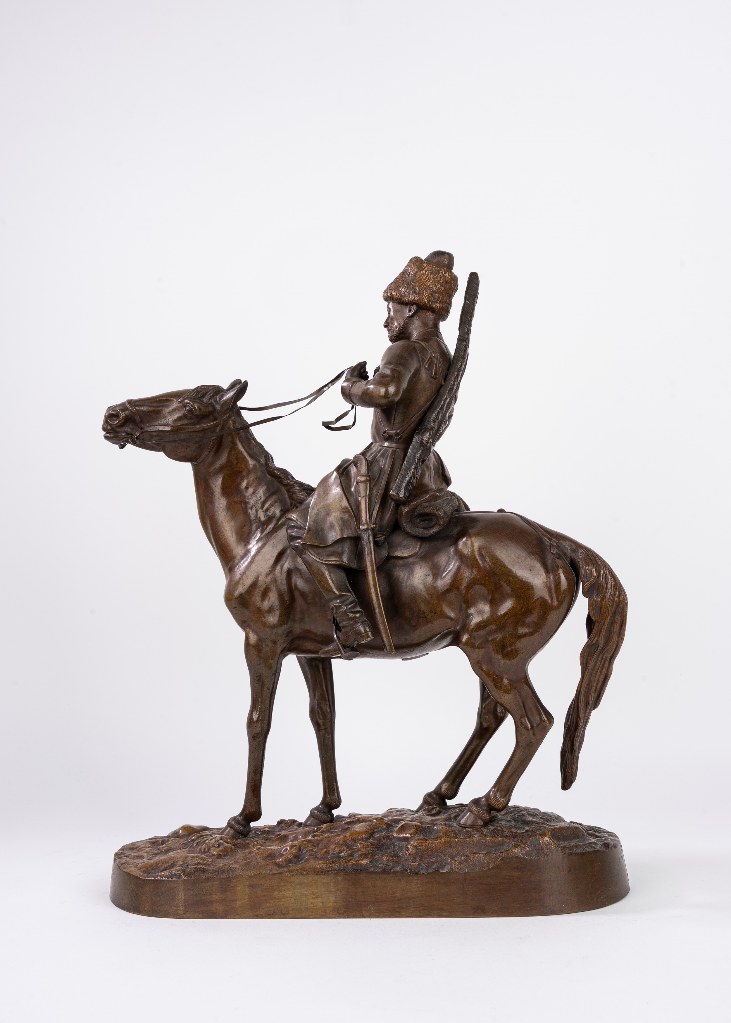 Da Eugéne Alexandrovitch Lanceray - Autore sconosciuto, Cosacco a cavallo, scultura in bronzo