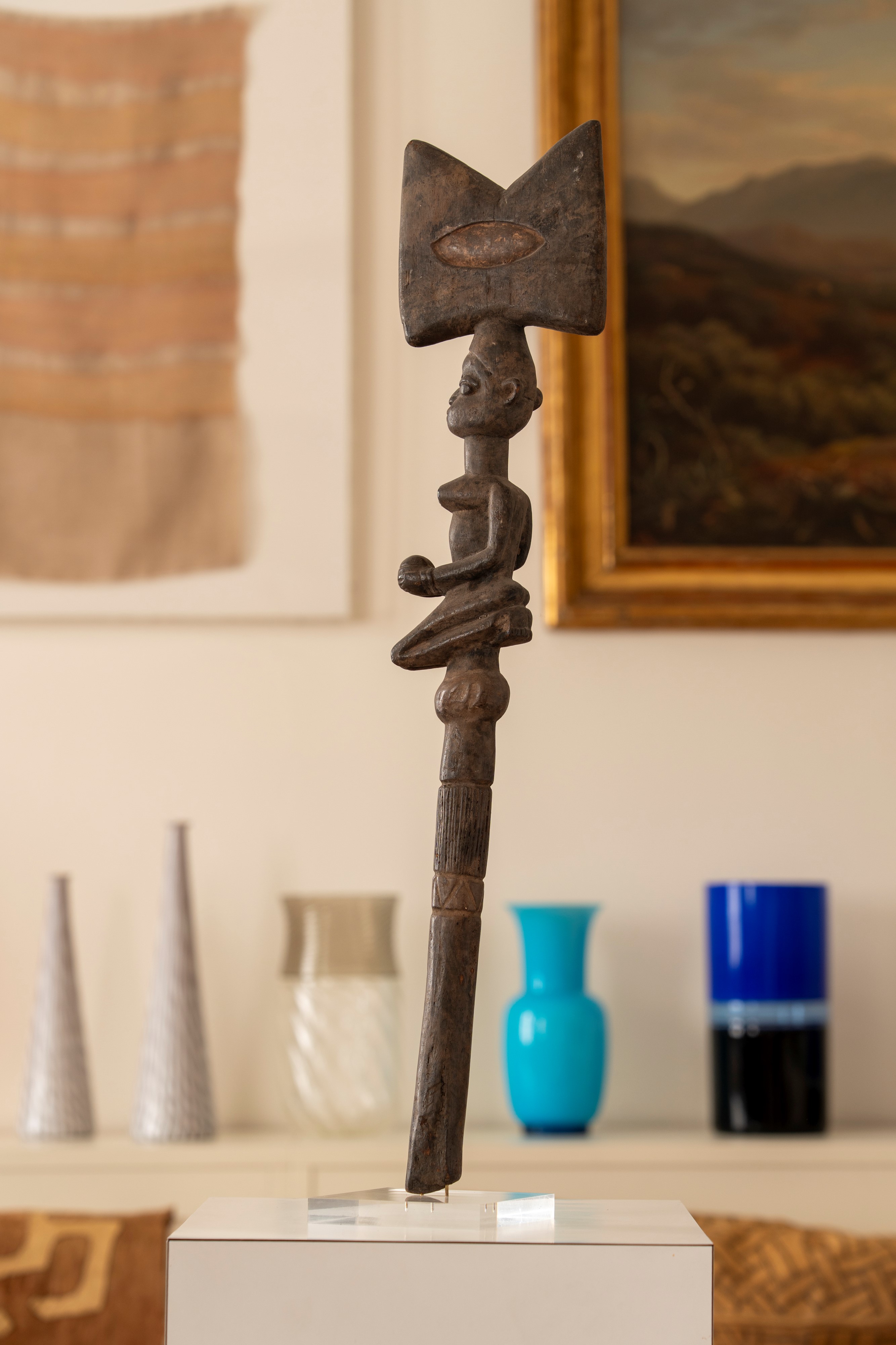 Yoruba, Nigeria - Bastone di comando Shango, legno, 64.5 x 3.5 x 14 cm
