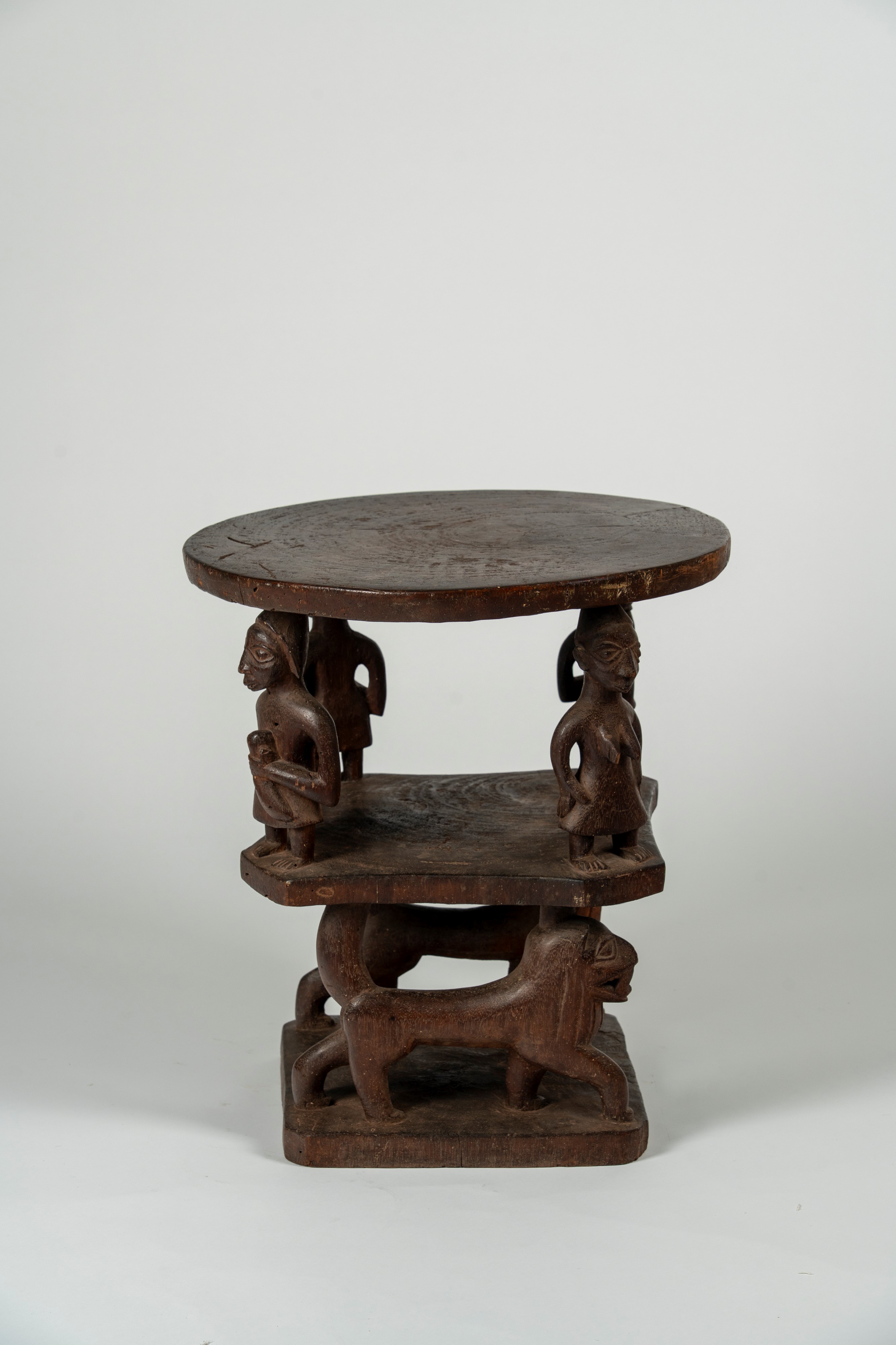 Yoruba, Nigeria - Seggiolino con Figure e Leoni