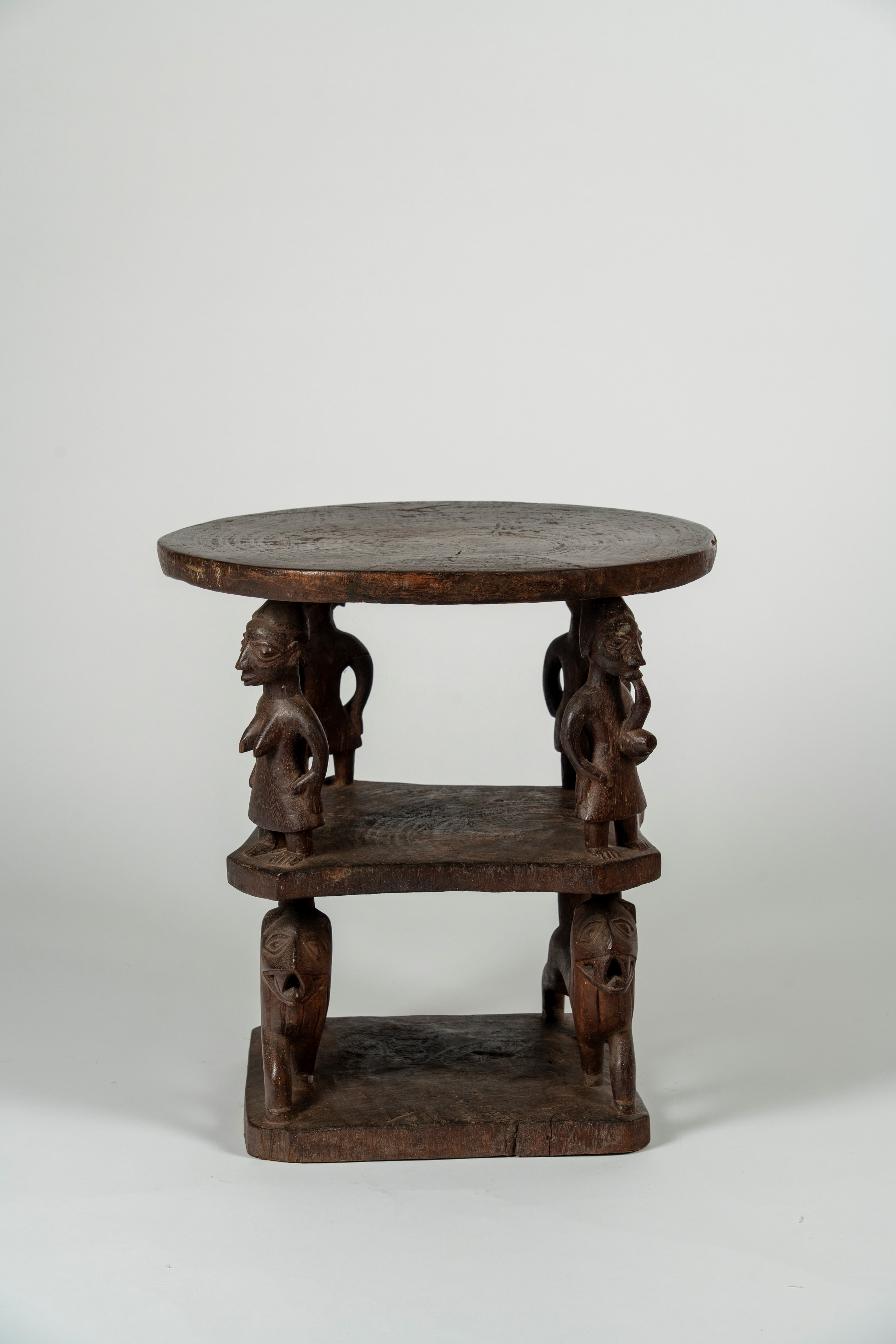 Yoruba, Nigeria - Seggiolino con Figure e Leoni