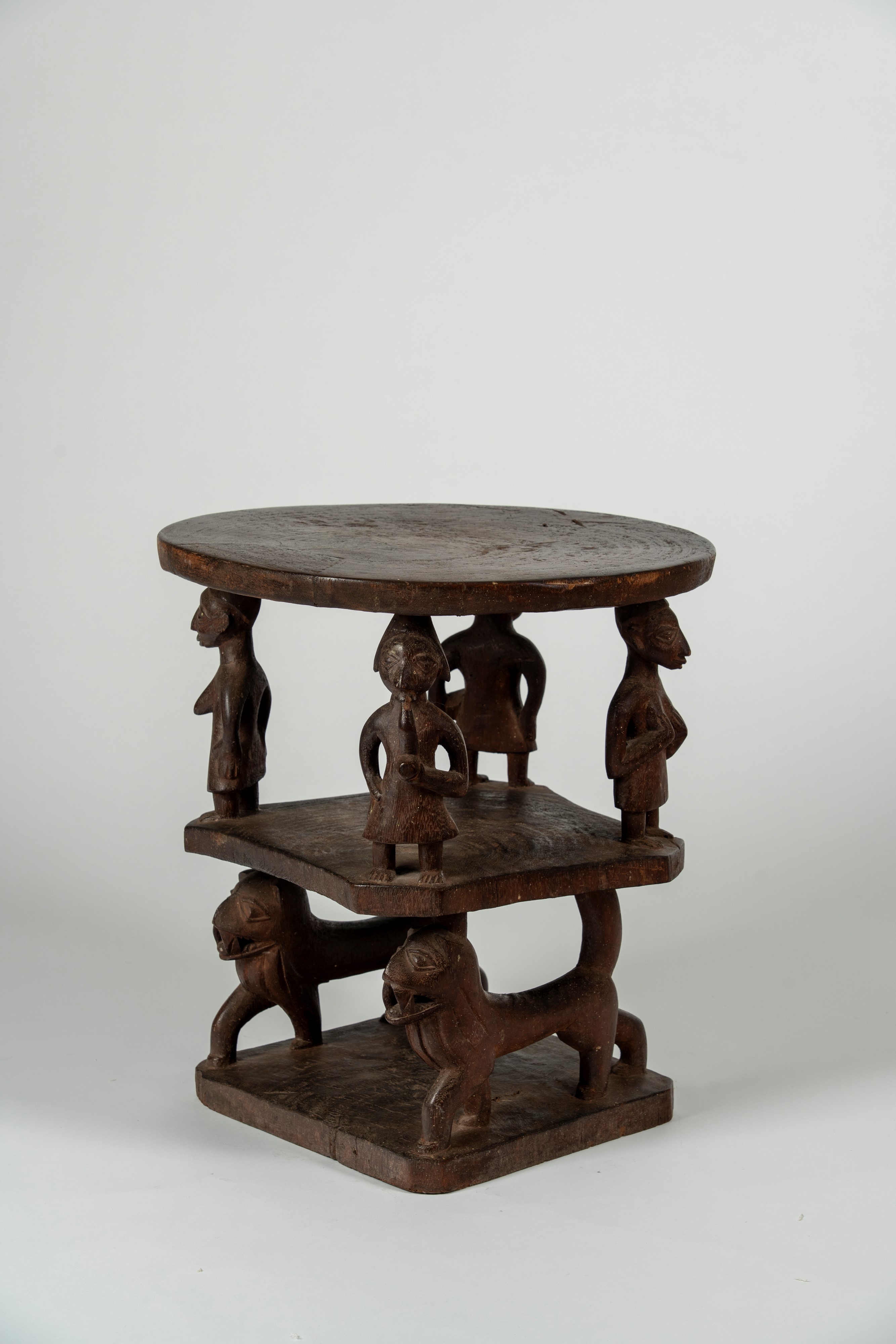 Yoruba, Nigeria - Seggiolino con Figure e Leoni