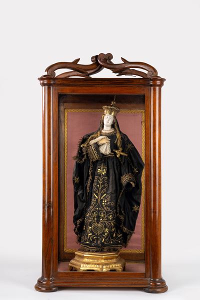 Mater dolorosa, scultura in terracotta e seta, secolo XVIII