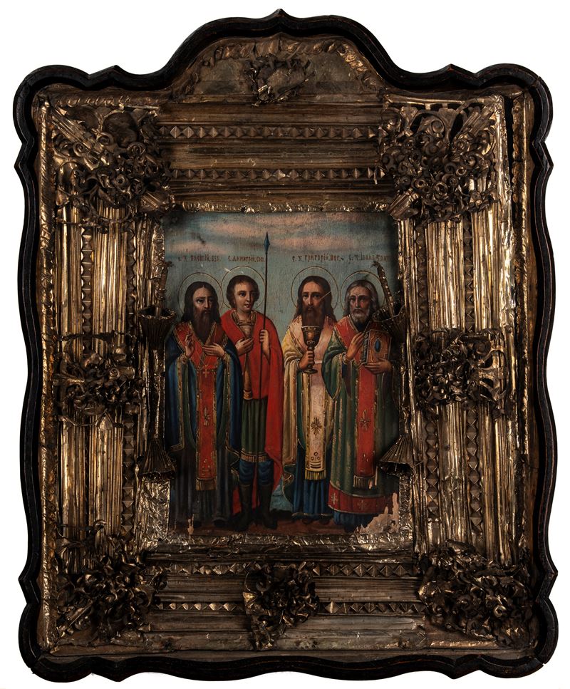 Icona raffigurante San Basilio Magno, Demetrio di Tessalonica, Gregorio Nazianzeno e Nicola Tauma...