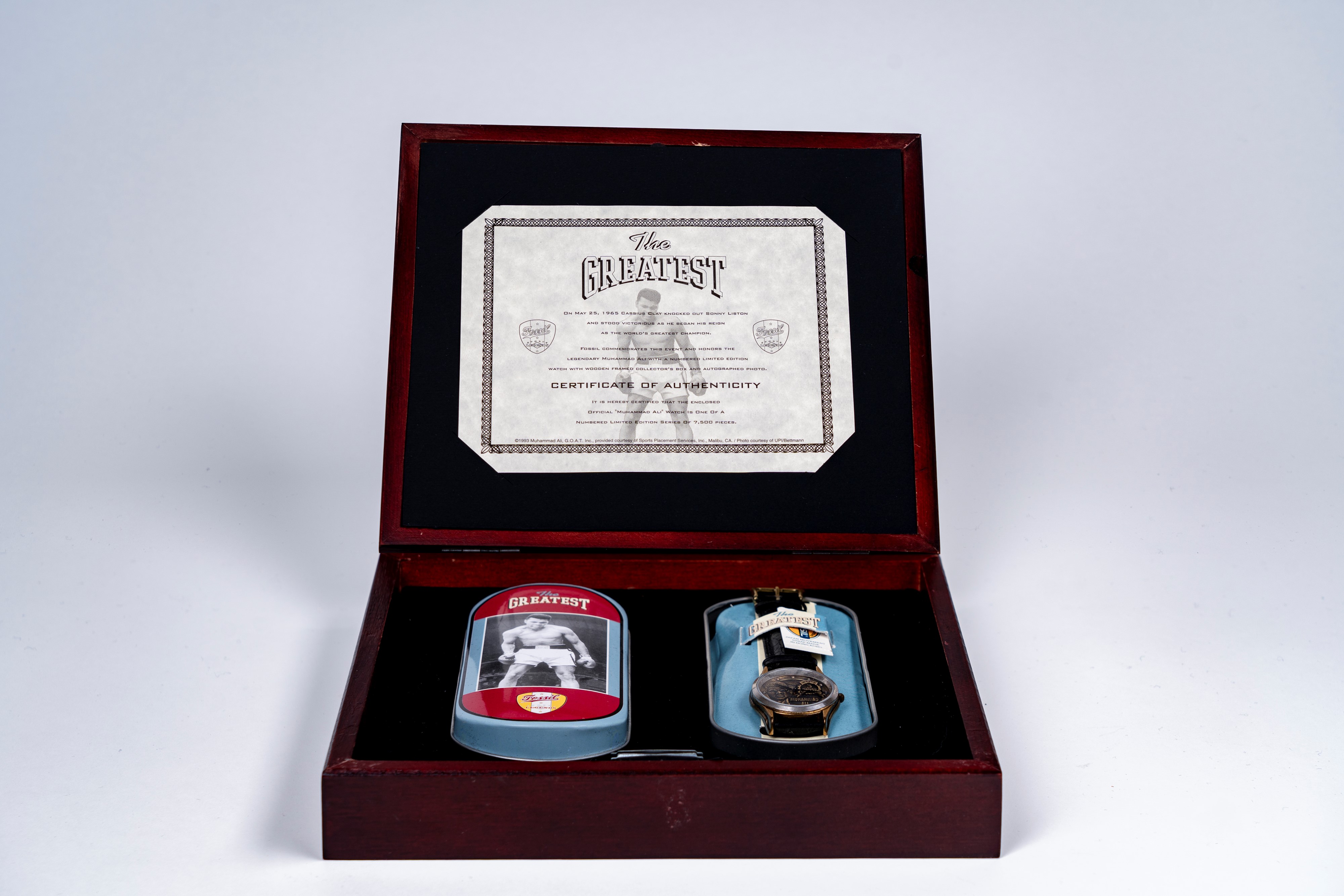 Muhammad Ali - Set orologio Fossil con foto autografata - A tiratura limitata - 1993