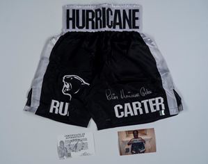 Rubin "Hurricane" Carter - Pantaloncini da boxe autografati - Cert. ASI