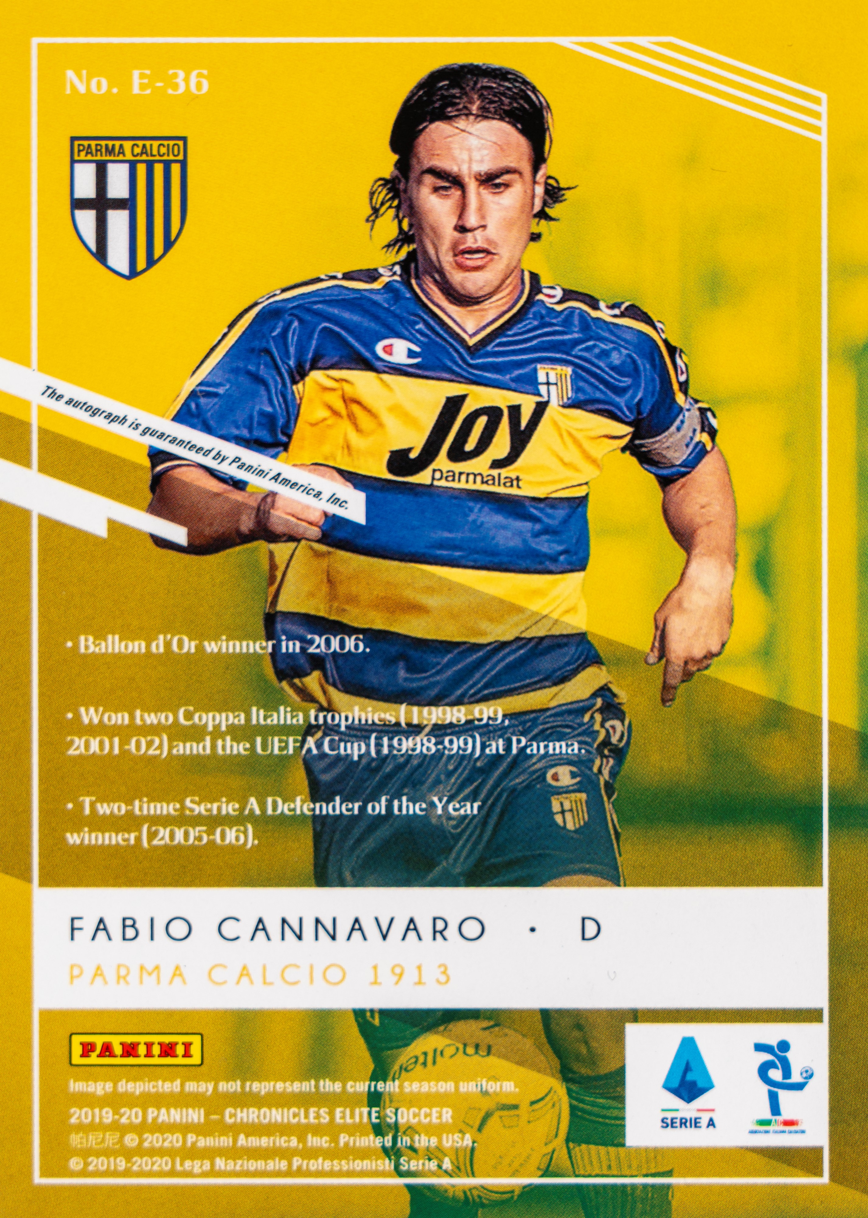 Fabio Cannavaro - Card autografata - Parma - Panini Chronicles 2019/2020