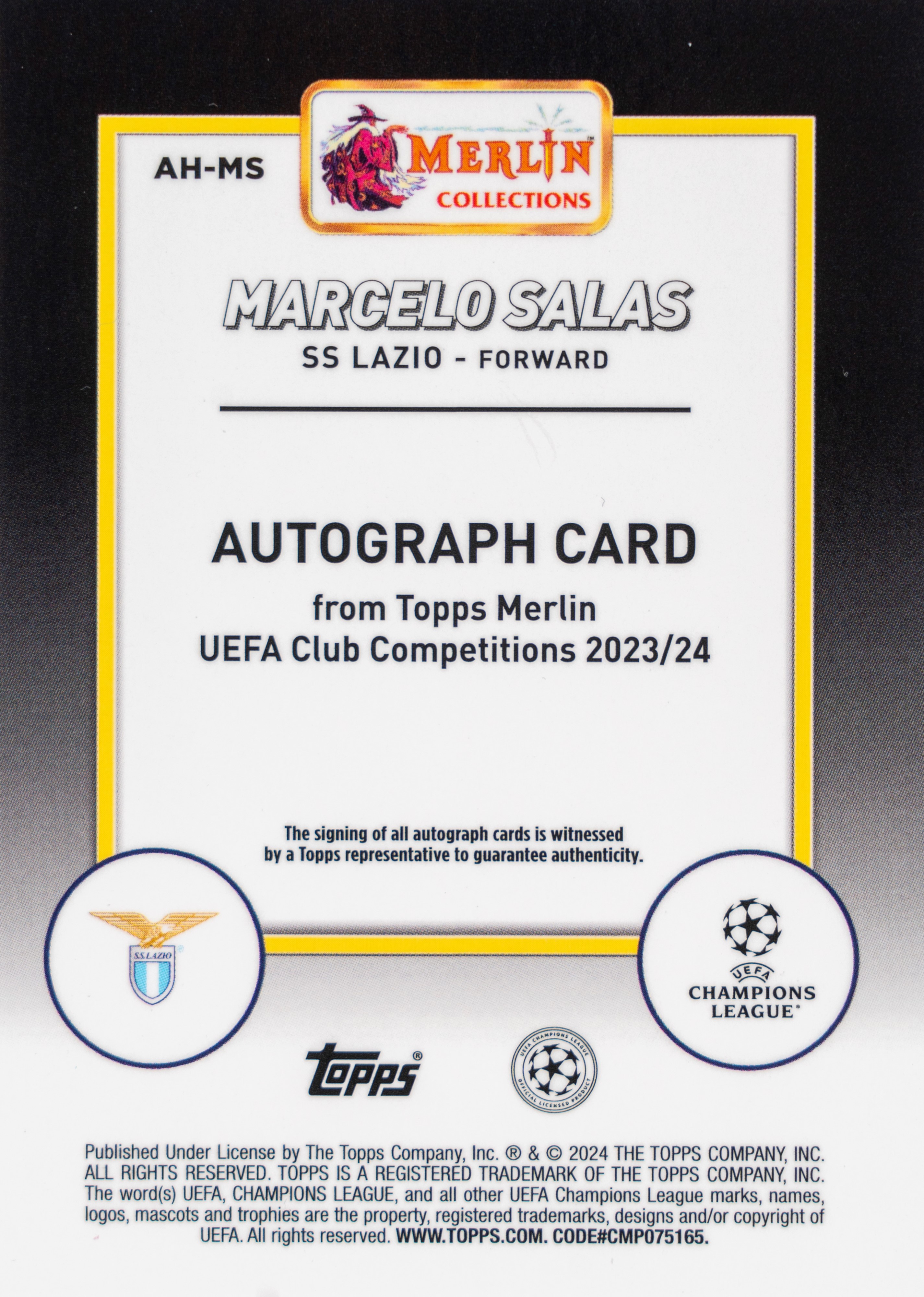 Marcelo Salas - Card autografata - Lazio - Topps Merlin 2023/24 - Numerata su 150