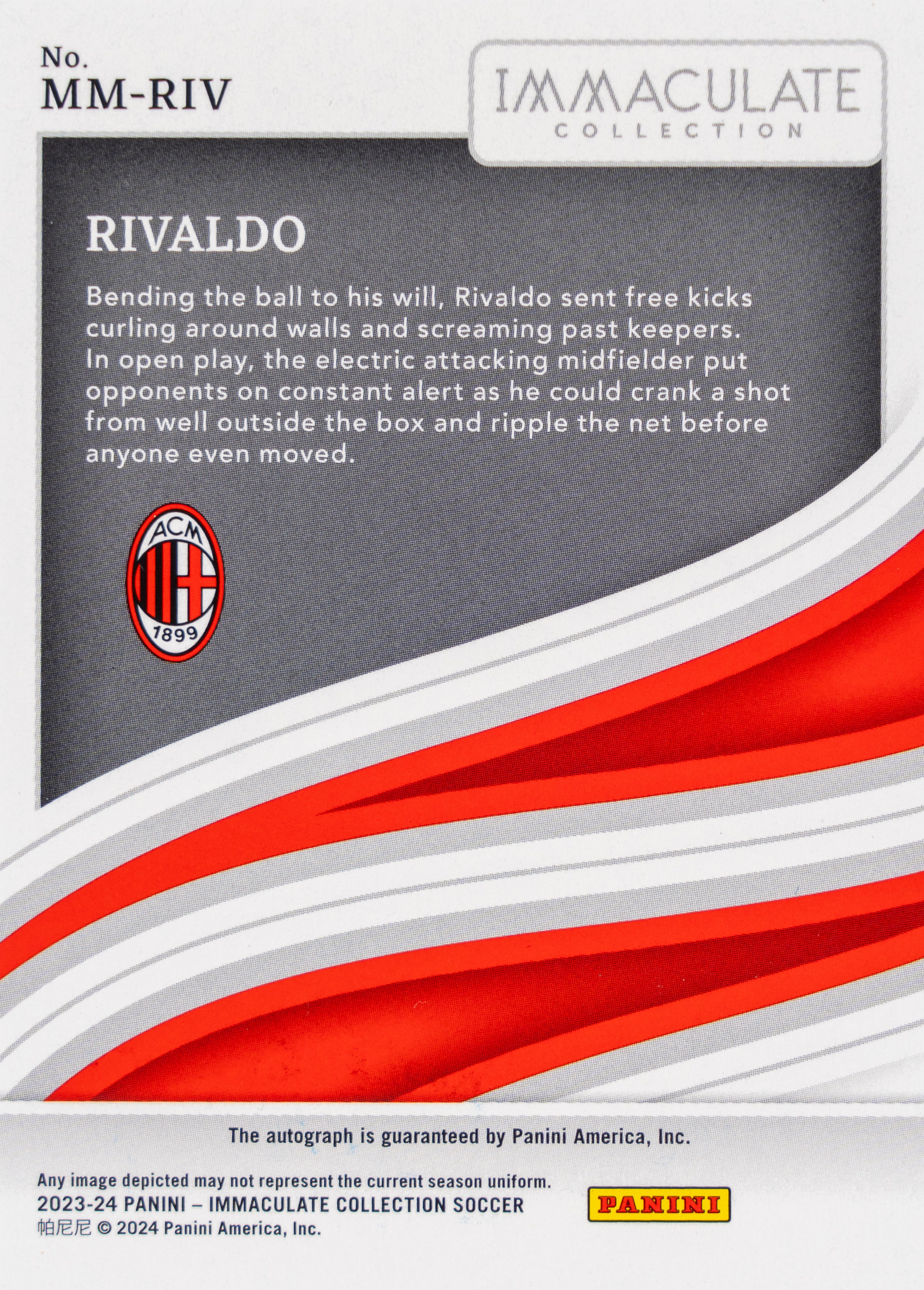 Rivaldo - Card autografata - Milan - Panini Immaculate Modern Marks 23/24 - Numerata su 49