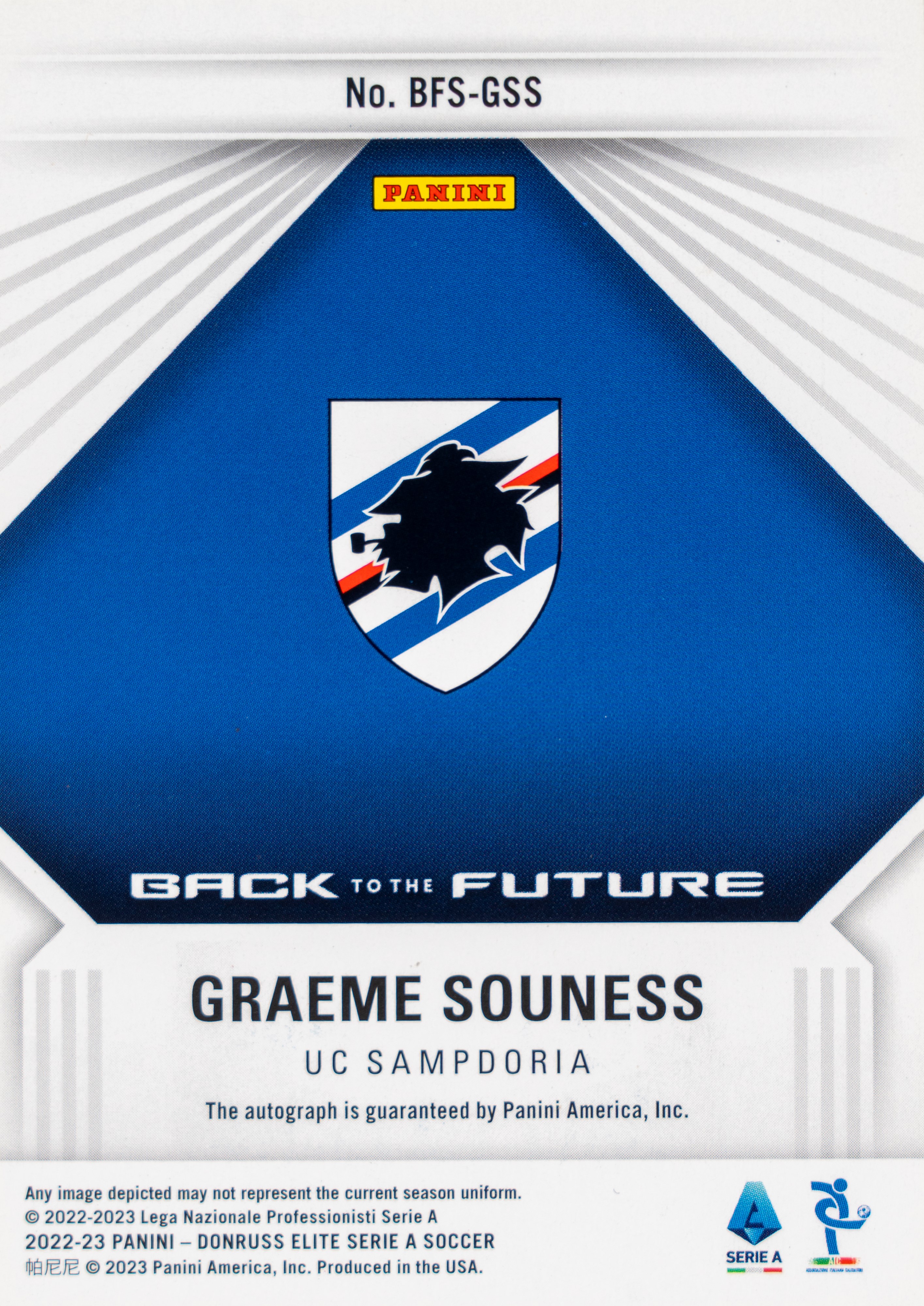 Graeme Souness - Card autografata - Sampdoria - Panini Elite Serie A Soccer – Numerata su 10