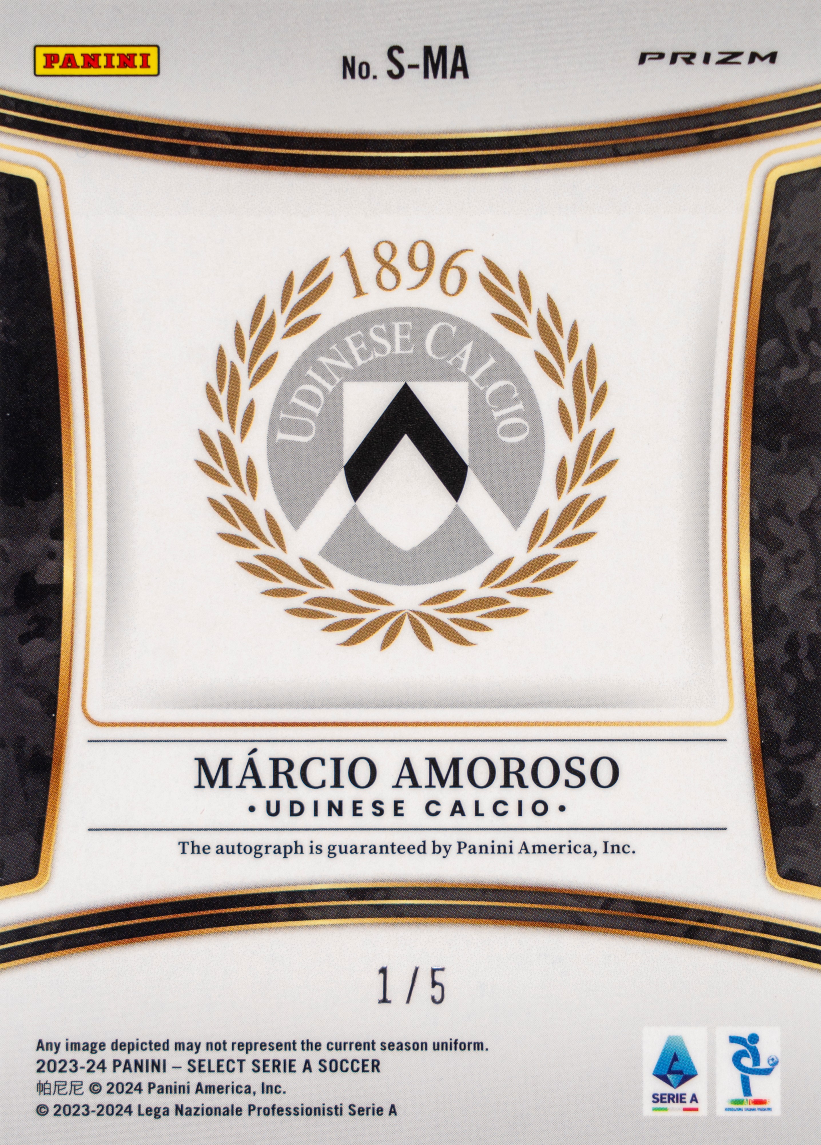 Marcio Amoroso - Card autografata - Udinese - Panini Select Serie A Soccer - Numerata su 5