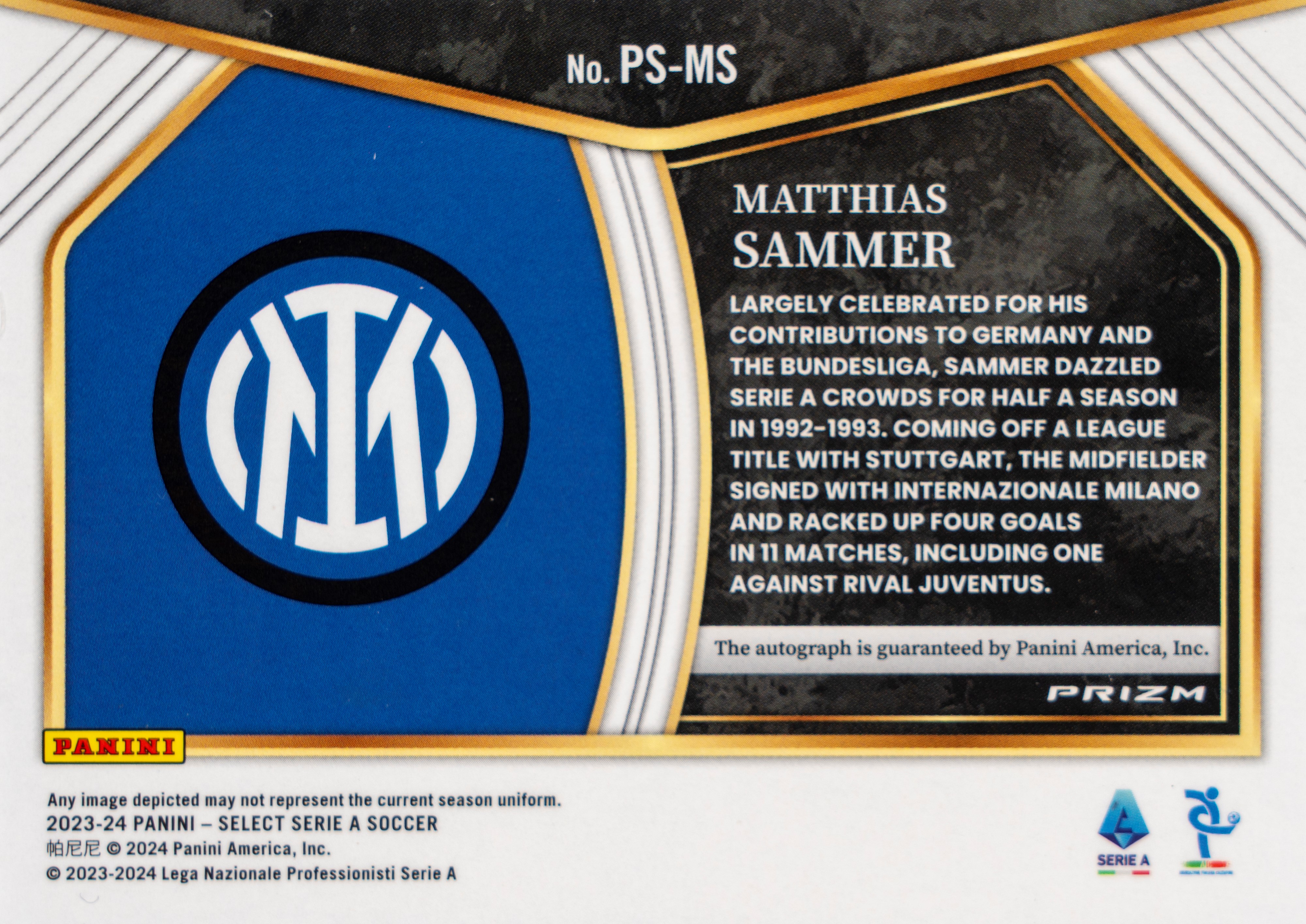 Matthias Sammer - Card autografata - Inter - Panini Select Serie A Soccer