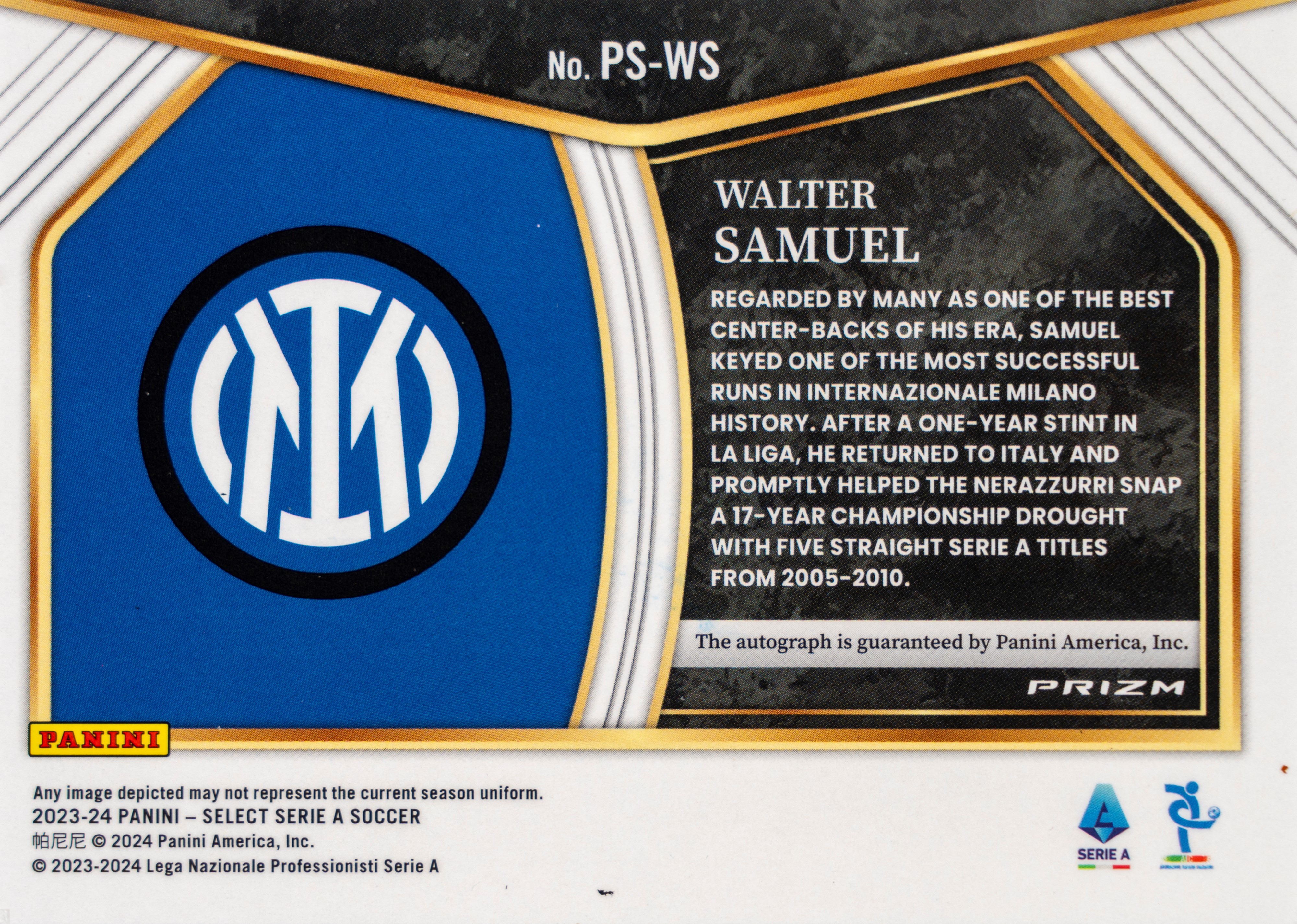 Walter Samuel - Card autografata - Inter - Panini Select Serie A Soccer