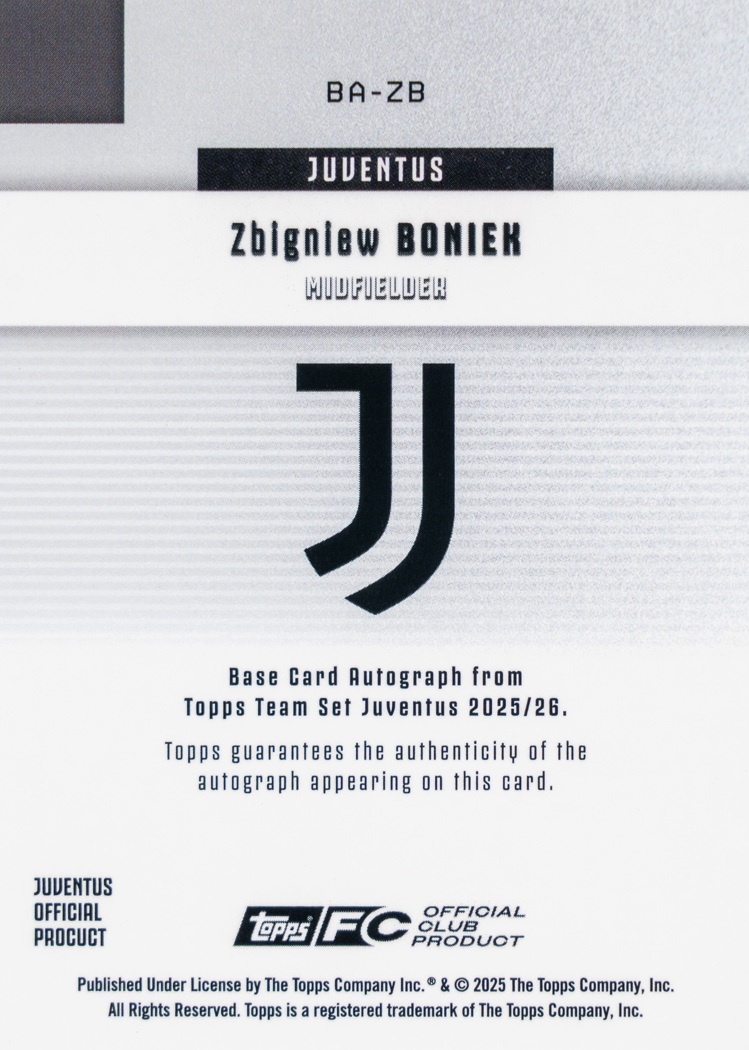 Zbigniew Boniek - Card autografata - Topps Juventus Team set 25/26 - Numerata su 50