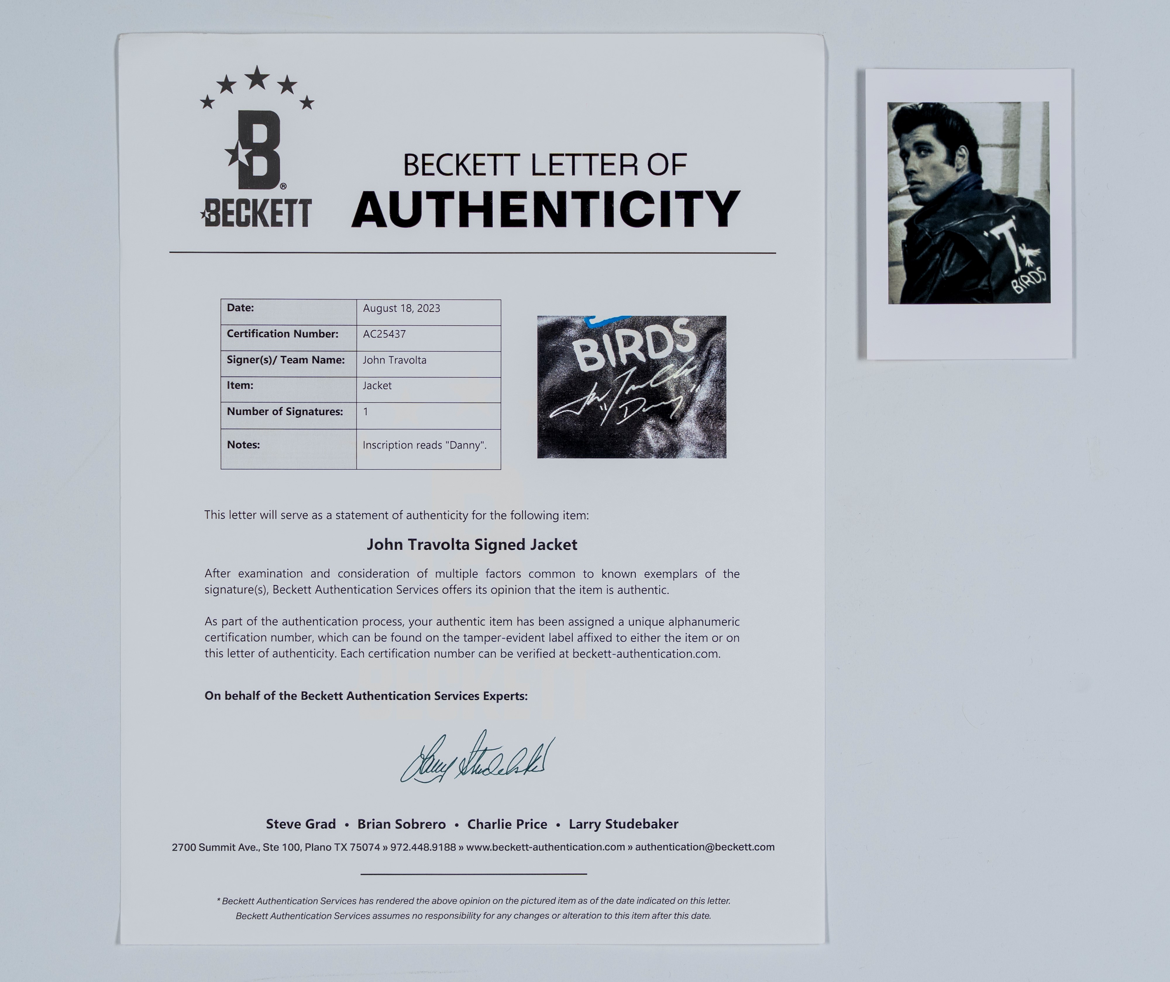 John Travolta - Giacca autografata - Grease - T-Birds - Cert. Beckett