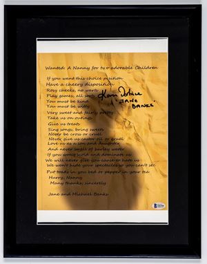 Karen Dotrice - Tela autografata - Mary Poppins - Jane Banks - 37x47 cm - In cornice - Cert. Beckett