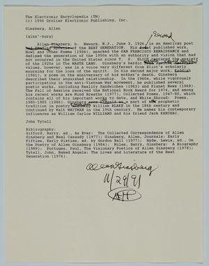 Allen Ginsberg - Scritto autografato -  Beat generation - 28x21 cm