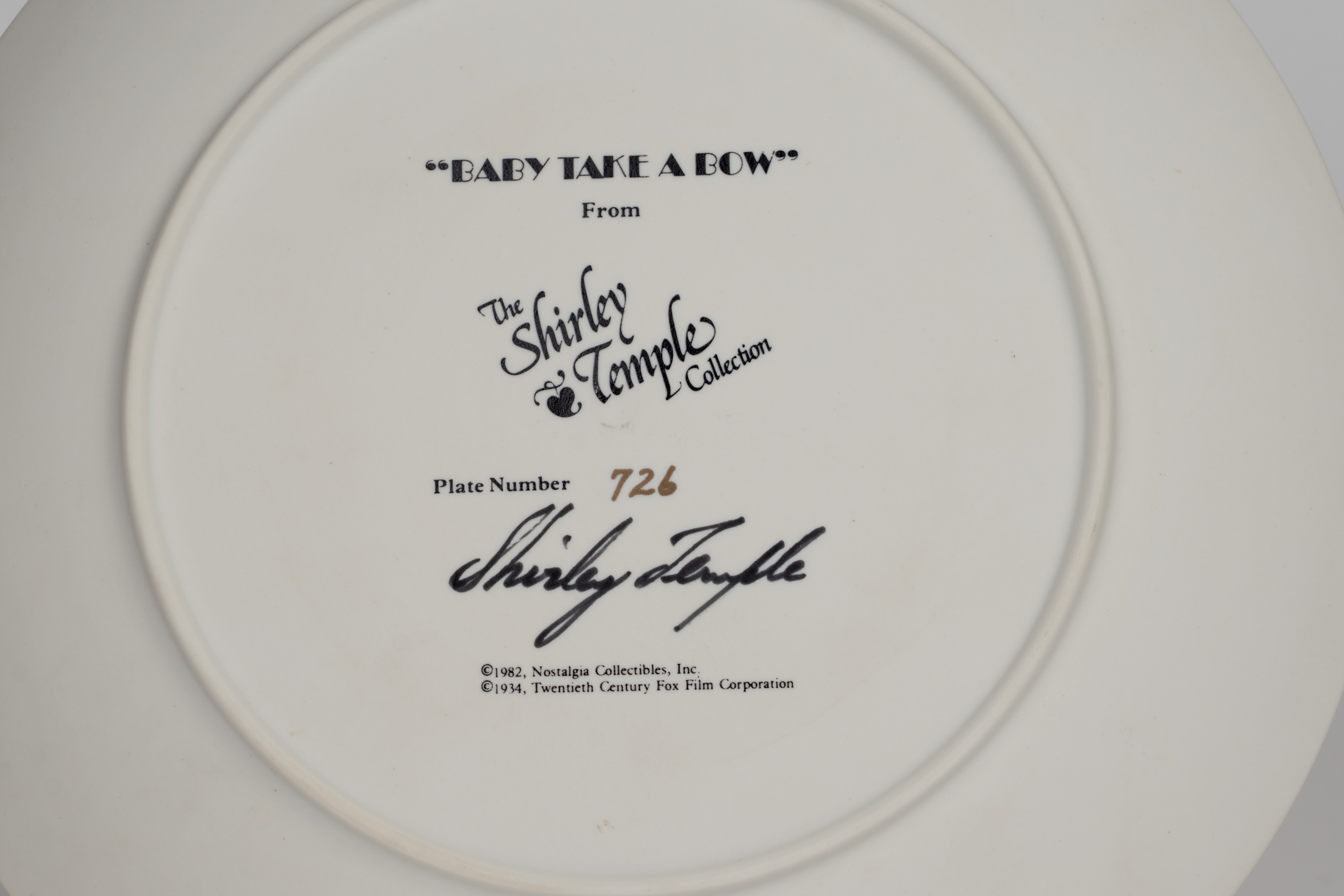 Shirley Temple - Piatto in porcellana autografato - Ed.limitata numerata - Baby Take a Bow