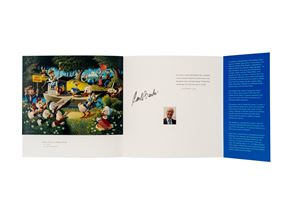 Carl Barks - Depliant pubblicitario autografato - "Surprise Party at Memory Pond" - Disney - 51x21 cm