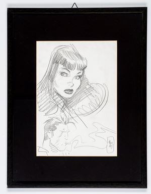 Jordi Bernet - Illustrazione a matita - Chiara e Torpedo - In cornice - 35x45