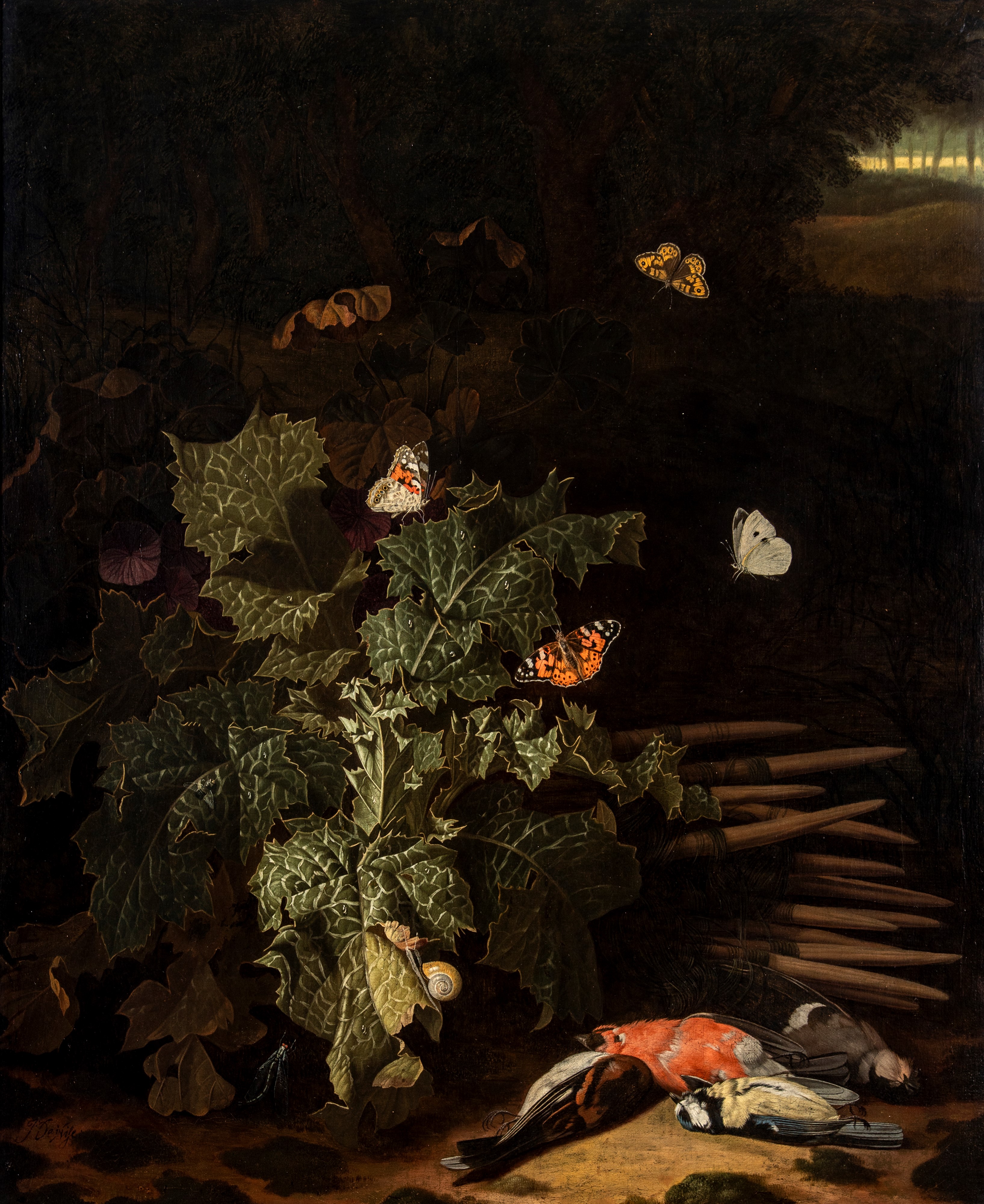 Isaac Denies - Natura Morta con Farfalle e Cardellini En Plein Air
