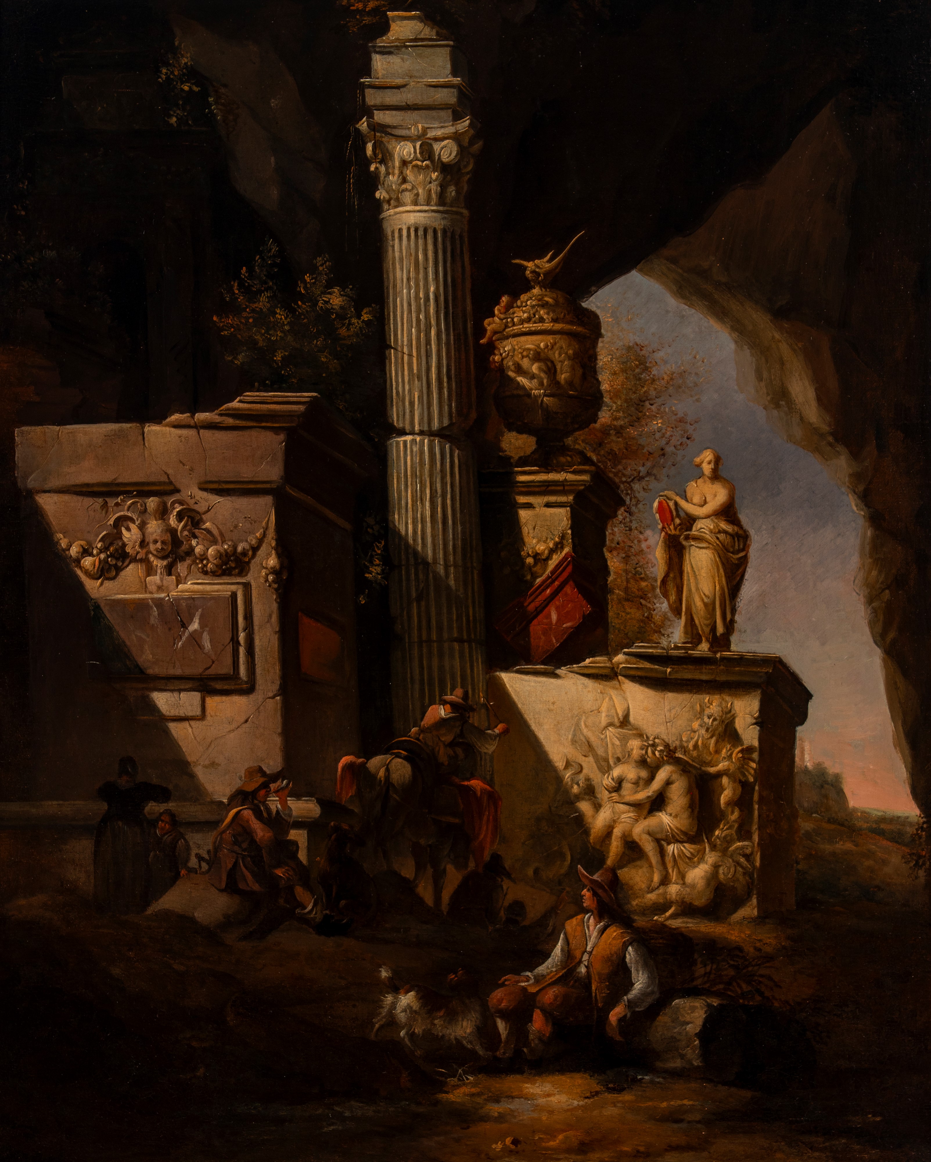 Artista Nordico Attivo a Roma, Seconda Metà del Secolo XVII - Capriccio Architettonico con Figure