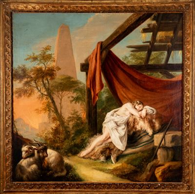 Paesaggio con ninfa dormiente, olio su tela