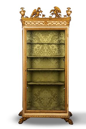 Vetrina in stile Impero in legno laccato e dorato, fine secolo XIX - inizi secolo XX