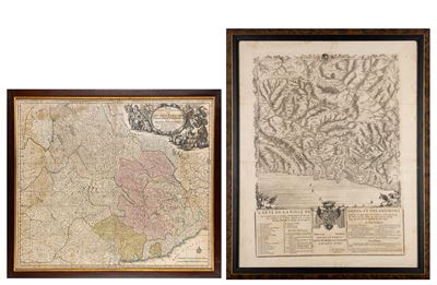 Due stampe geografiche di Genova e del Piemonte con il Monferrato, stampa, cm 75 x 61 e cm 56,5 x...