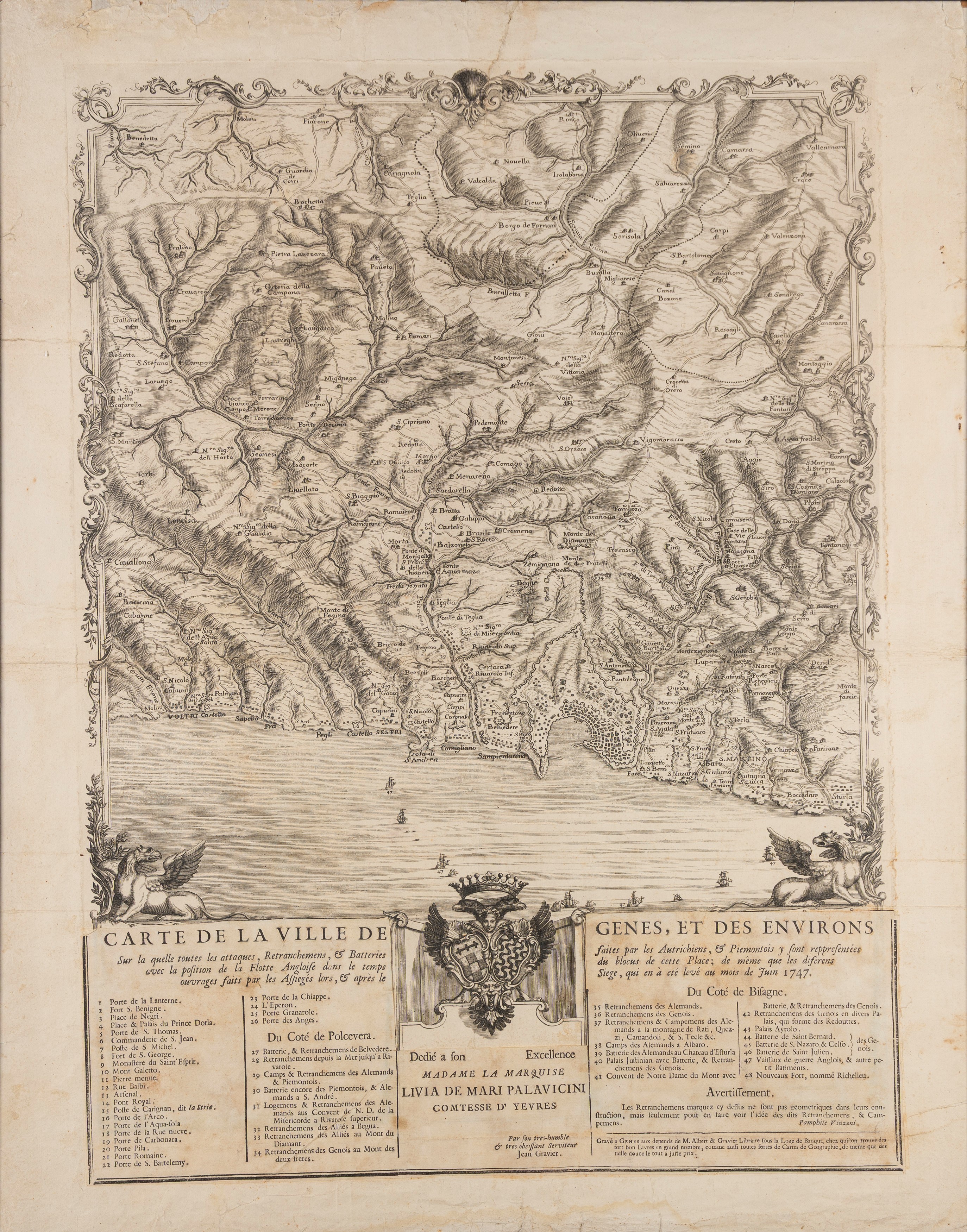 Due stampe geografiche di Genova e del Piemonte con il Monferrato, stampa, cm 75 x 61 e cm 56,5 x...