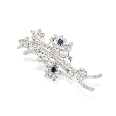 Spilla in oro bianco 18k con diamanti e zaffiri