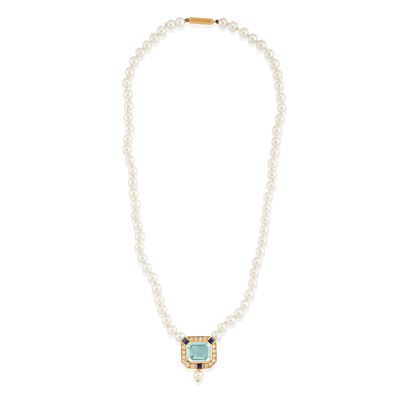 Collana con acquamarina, oro giallo 18k