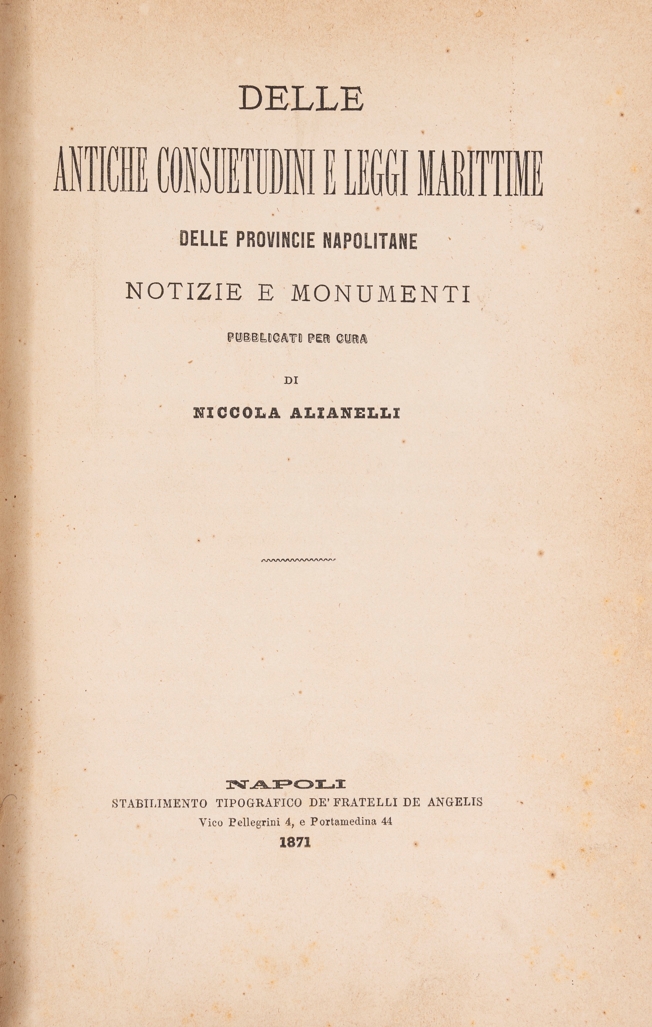 Delle Acque pubbliche della Città di Napoli, idee intorno alla ripristinazione dell'Acquidotto Cl...
