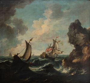 Marina in burrasca con velieri